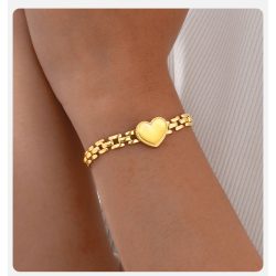   Златиста дамска гривна със сърце – елегантно бижу от неръждаема стомана