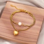 Дамска гривна за ръка и крак с перла и сърце от неръждаема стомана | Kristin Shop 