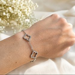   Дамска гривна с детелини и кристали от медицинска стомана | Kristin Shop