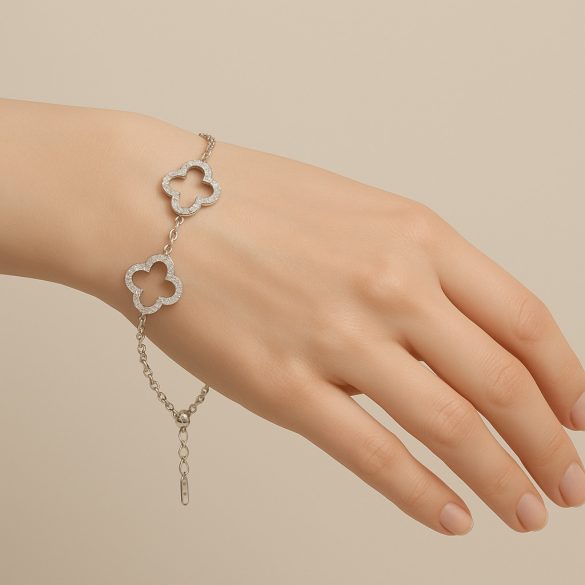 Елегантна гривна с 5 цветя  сребриста