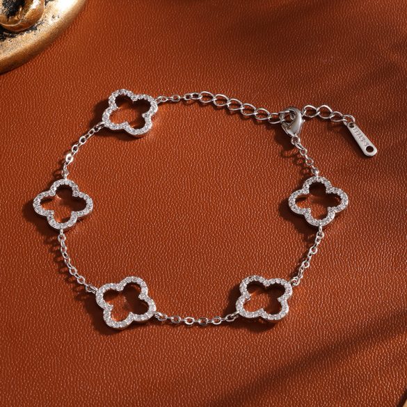 Дамска гривна с детелини и кристали от медицинска стомана | Kristin Shop