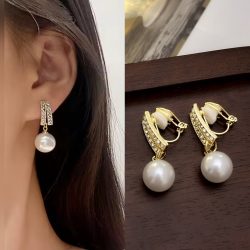 Официални обеци с перла на клипс