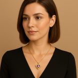 Елегантно колие със сърце с цветен кристал 