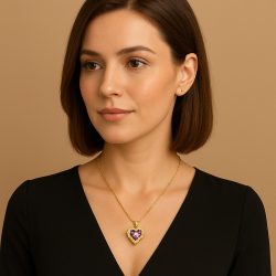   Елегантно колие със сърце с цветен кристал 