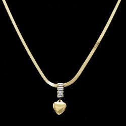   Колие от медицинска стомана сърце и кристали Голд