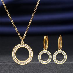   Колие и обеци с кръгла форма златисти