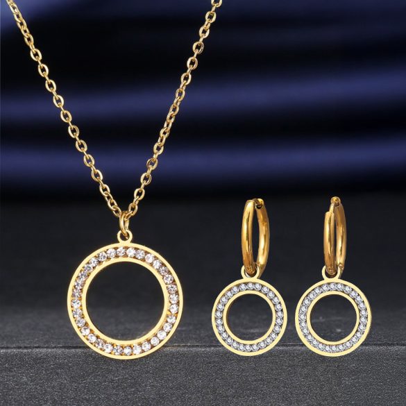 Колие и обеци с кръгла форма златисти