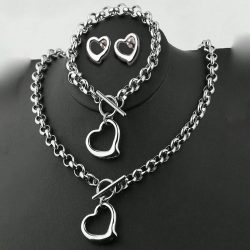   Троен сет бижута със сърца от стомана колие, гривна и обеци
