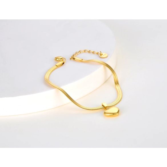 Плоска гривна от стомана със сърце златиста