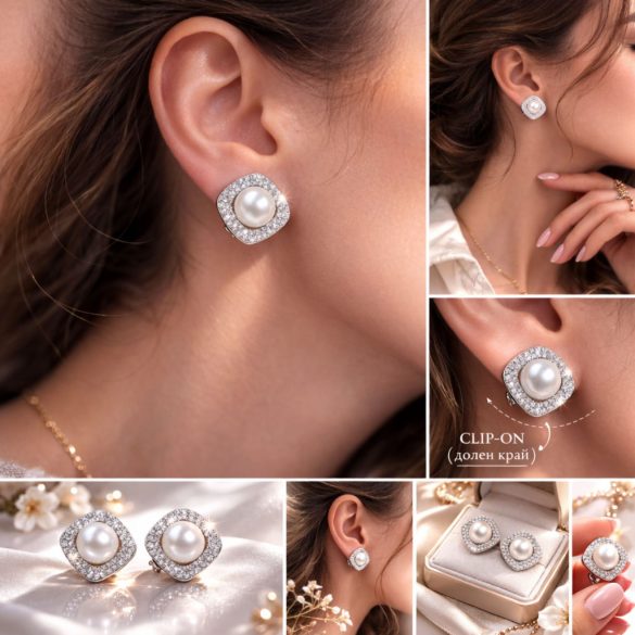 Обеци кристални с Бяла перла